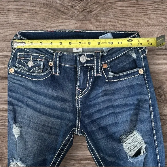 True Religion sz 25 capri skinny jeans distressed Strech - Picture 8 of 10